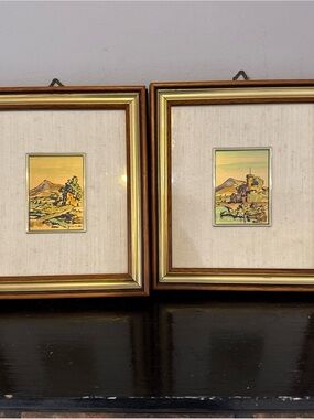 Vintage Framed Mini Landscape Paintings - Pair